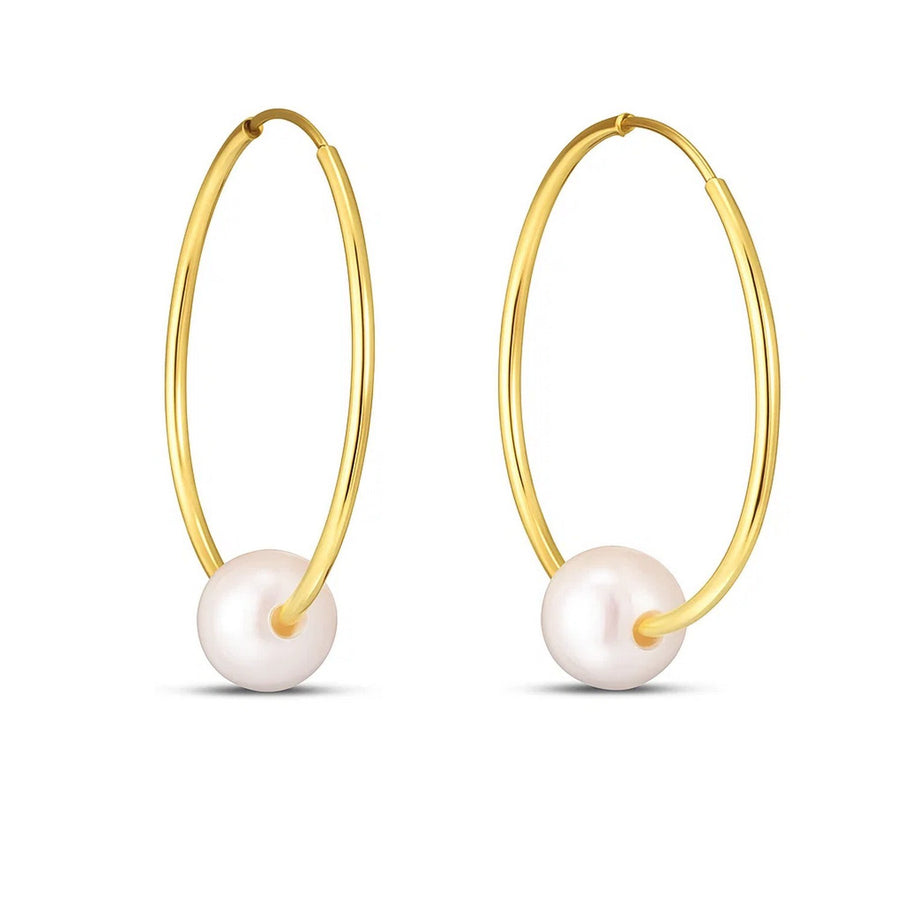 14k Yellow Gold Round Endless Pearl Earring