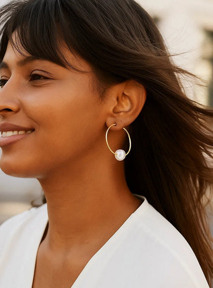 14k Yellow Gold Round Endless Pearl Earring