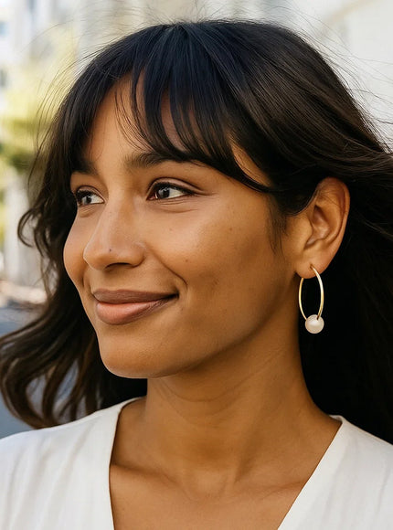 14k Yellow Gold Round Endless Pearl Earring