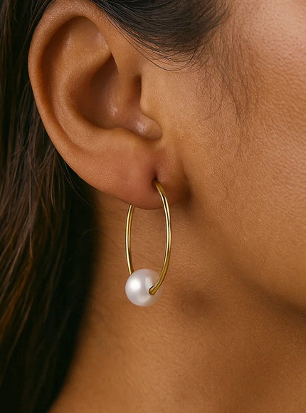 14k Yellow Gold Round Endless Pearl Earring