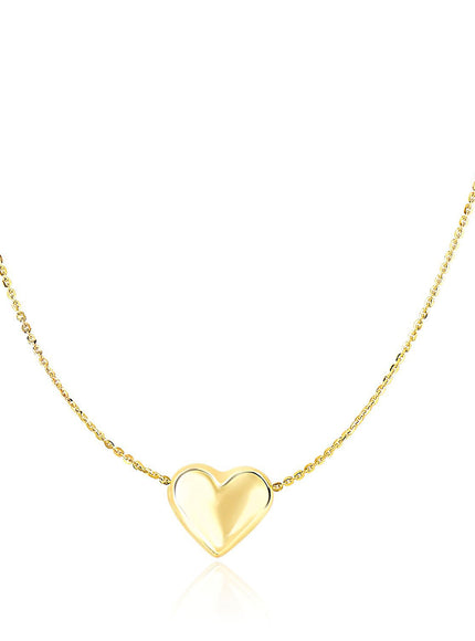 14k Yellow Gold Chain Necklace with Sliding Puffed Heart Charm