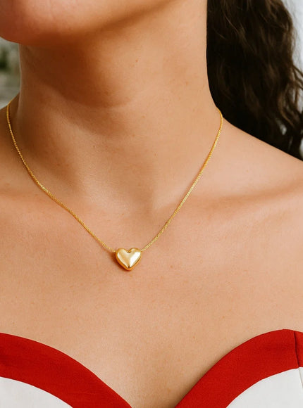 14k Yellow Gold Chain Necklace with Sliding Puffed Heart Charm