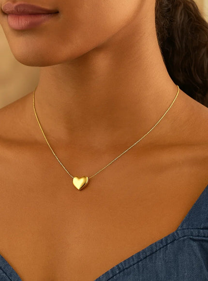 14k Yellow Gold Chain Necklace with Sliding Puffed Heart Charm