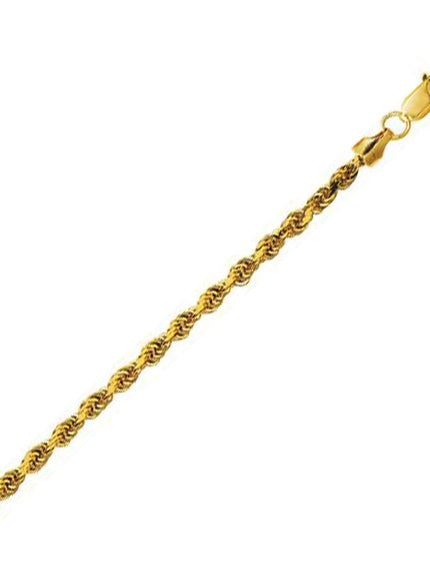 3.2mm 14K Yellow Gold Hollow Diamond Cut Rope Chain