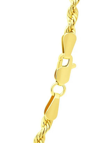 3.2mm 14K Yellow Gold Hollow Diamond Cut Rope Chain