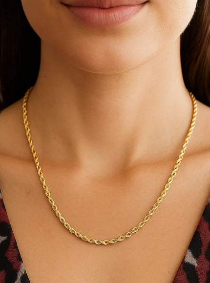 3.2mm 14K Yellow Gold Hollow Diamond Cut Rope Chain