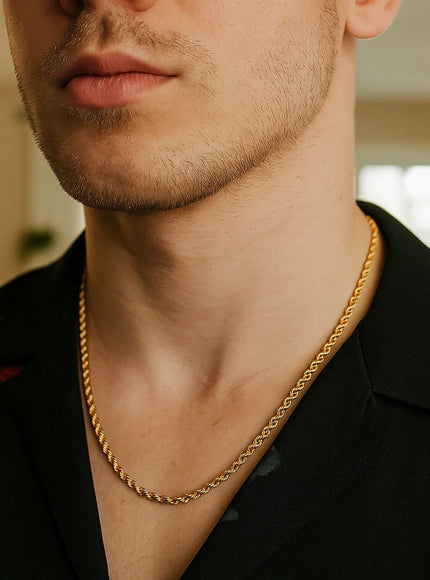 3.2mm 14K Yellow Gold Hollow Diamond Cut Rope Chain