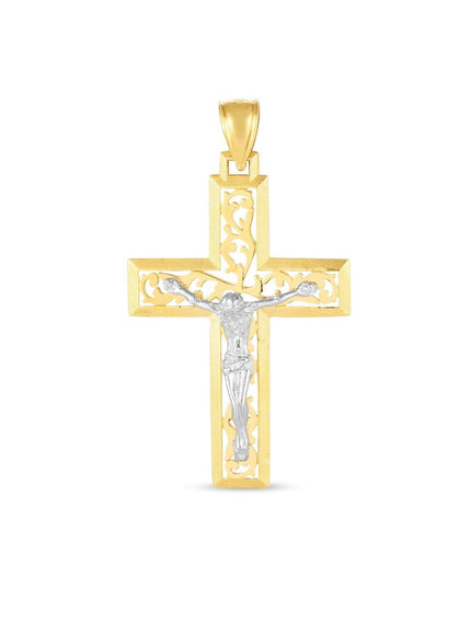 14k Two Tone Gold High Polish Diamond Cut Cross Pendant - Ellie Belle