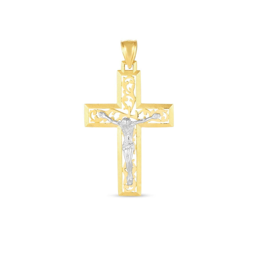 14k Two Tone Gold High Polish Diamond Cut Cross Pendant - Ellie Belle