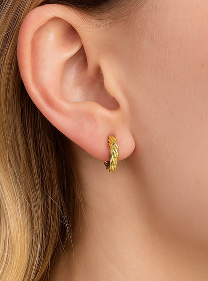 14k Yellow Gold Petite Twisted Round Hoop Earrings