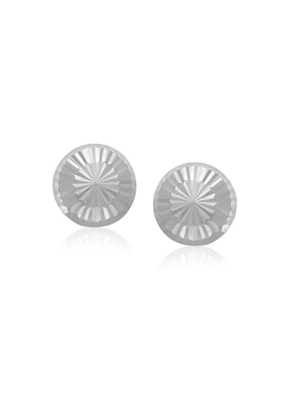 14k White Gold Textured Flat Style Stud Earrings