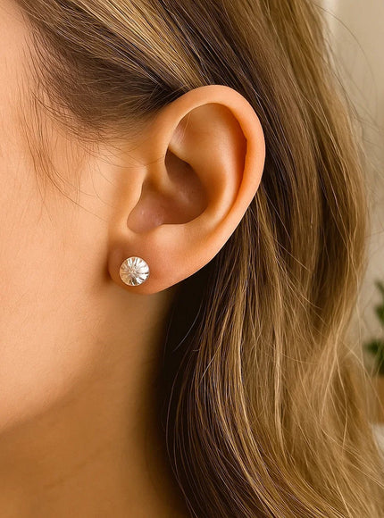 14k White Gold Textured Flat Style Stud Earrings