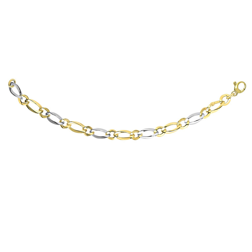 14k Two-Tone Gold Interlaced Smooth and Textured Link Bracelet