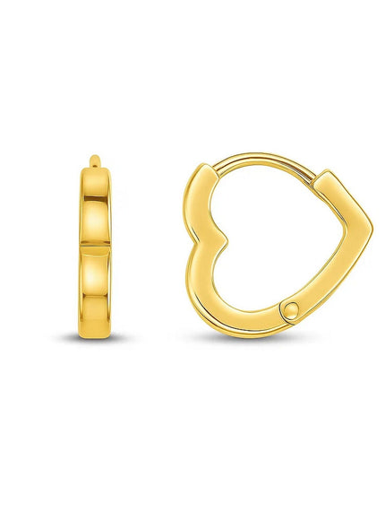 14k Yellow Gold Heart Huggie Hoops
