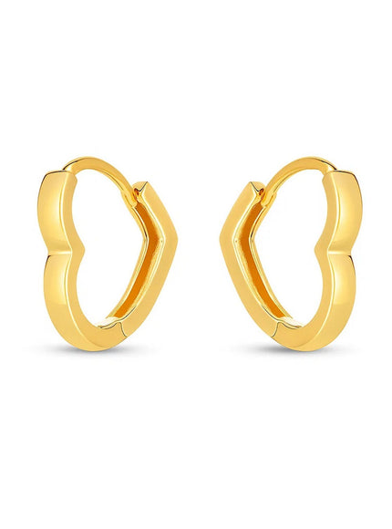 14k Yellow Gold Heart Huggie Hoops