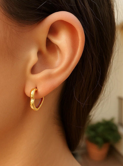 14k Yellow Gold Heart Huggie Hoops