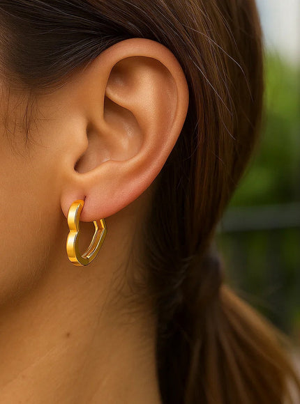 14k Yellow Gold Heart Huggie Hoops