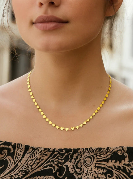 14k Yellow Gold Mirrored Heart Chain Necklace