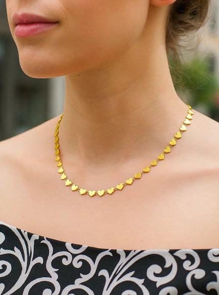 14k Yellow Gold Mirrored Heart Chain Necklace