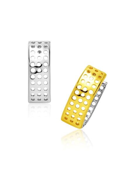 14k Two-Tone Gold Snuggable Earrings with a Mesh Style