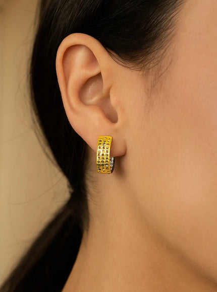 14k Two-Tone Gold Snuggable Earrings with a Mesh Style