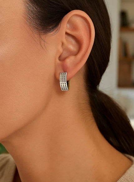 14k Two-Tone Gold Snuggable Earrings with a Mesh Style