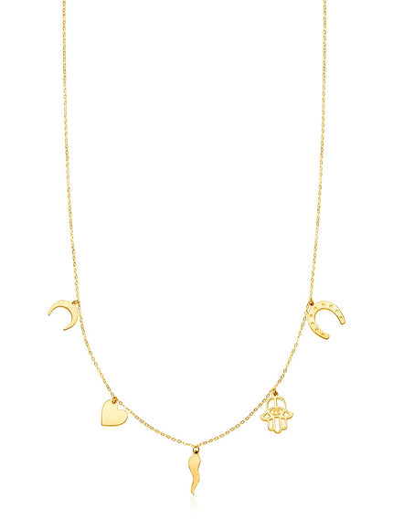 14K Yellow Gold Necklace with Polished Charms