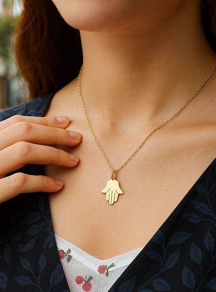 14K Yellow Gold Hand of Hamsa Necklace