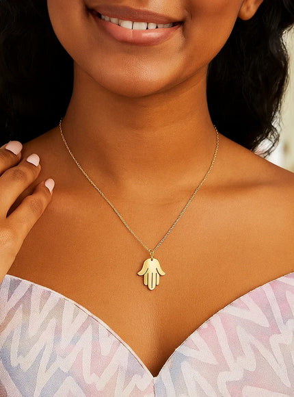 14K Yellow Gold Hand of Hamsa Necklace