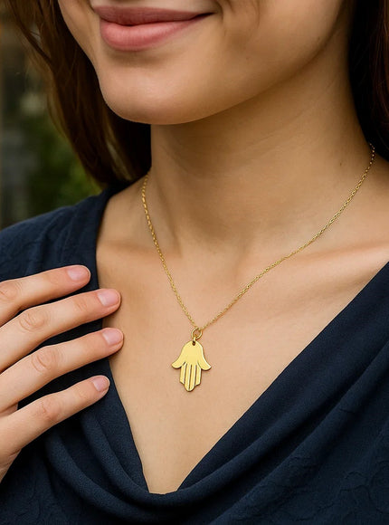 14K Yellow Gold Hand of Hamsa Necklace