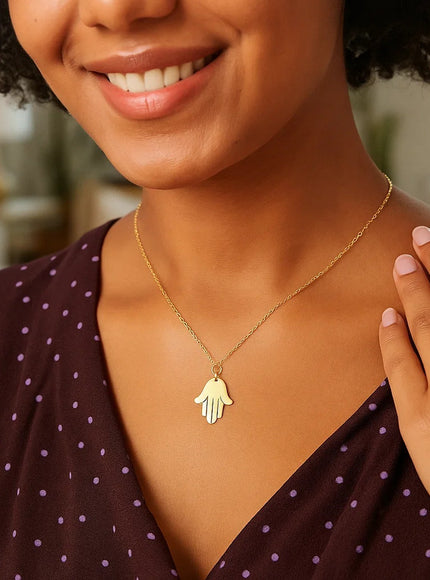 14K Yellow Gold Hand of Hamsa Necklace