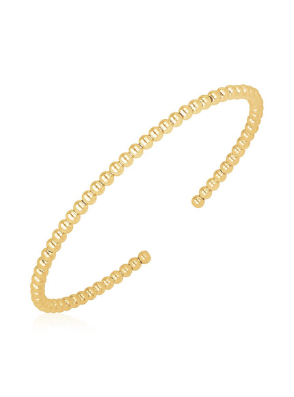 14k Yellow Gold High Polish Bead Cuff Bangle (3mm)