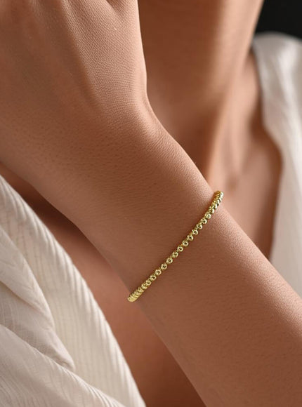 14k Yellow Gold High Polish Bead Cuff Bangle (3mm)