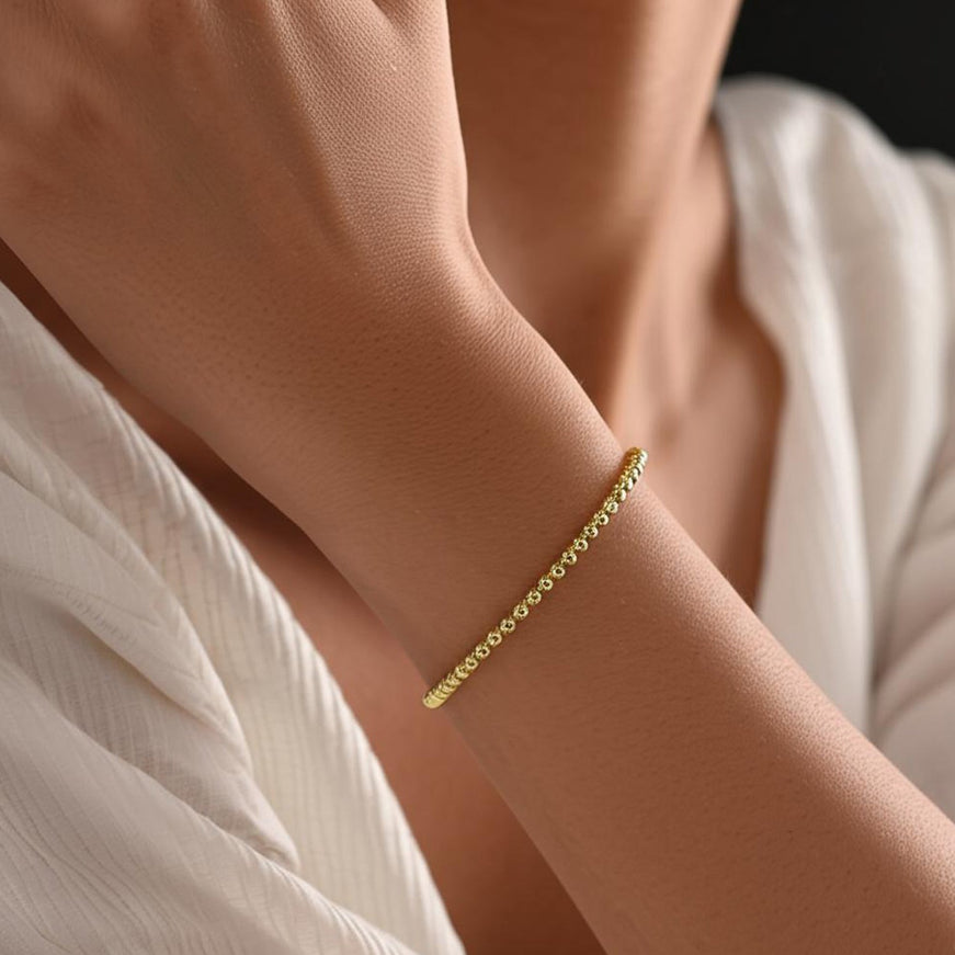 14k Yellow Gold High Polish Bead Cuff Bangle (3mm)