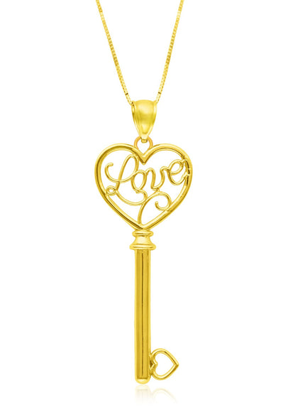 14k Yellow Gold Skeleton Key Style LOVE Pendant