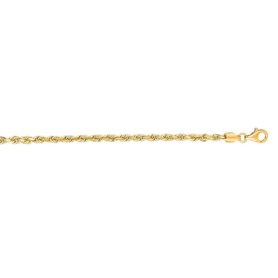 3.0mm 10k Yellow Gold Solid Diamond Cut Rope Bracelet