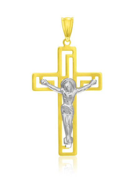 14k Two-Tone Gold Cross with Figure Pendant