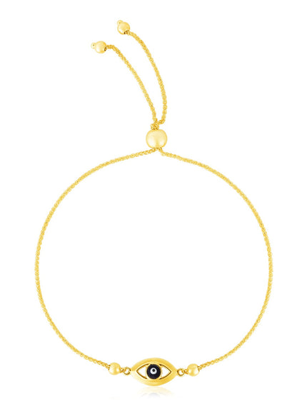 14k Yellow Gold Adjustable Evil Eye Bracelet