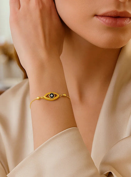 14k Yellow Gold Adjustable Evil Eye Bracelet