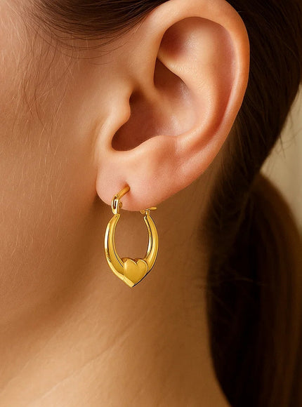 Small Heart Hoop Earrings in 14K Yellow Gold