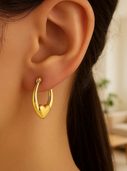 Small Heart Hoop Earrings in 14K Yellow Gold