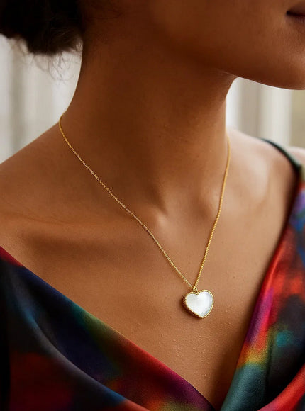 14k Yellow Gold High Polish Heart Pearl Paste Necklace