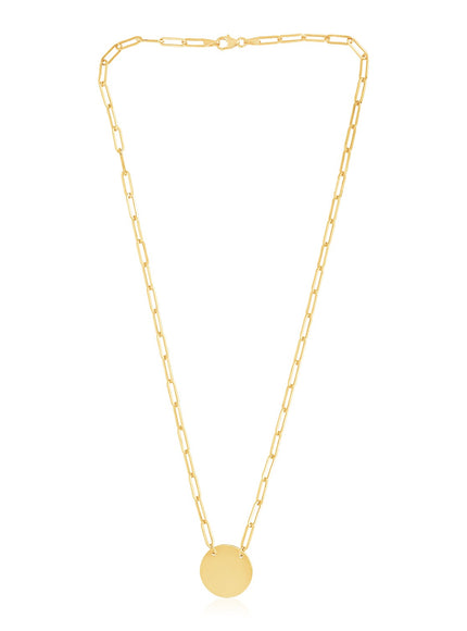 14k Yellow Gold High Polish Circle Disc Paperclip Link Necklace