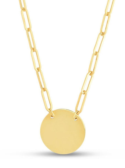 14k Yellow Gold High Polish Circle Disc Paperclip Link Necklace