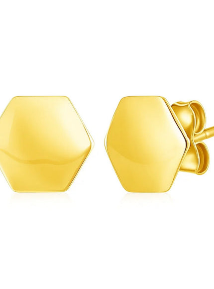 14k Yellow Gold Hexagon Stud Earrings