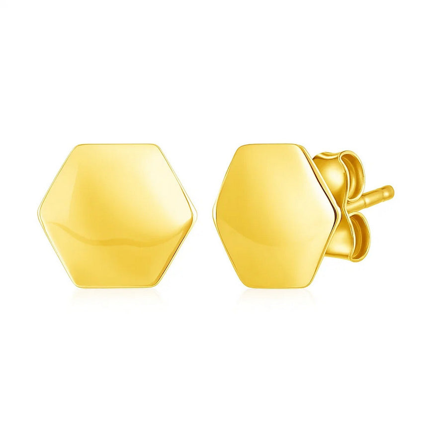 14k Yellow Gold Hexagon Stud Earrings