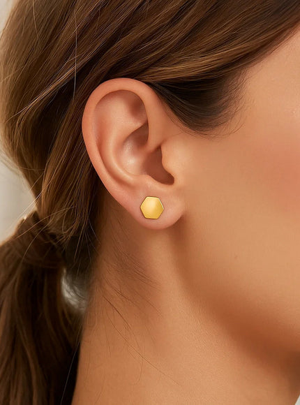 14k Yellow Gold Hexagon Stud Earrings
