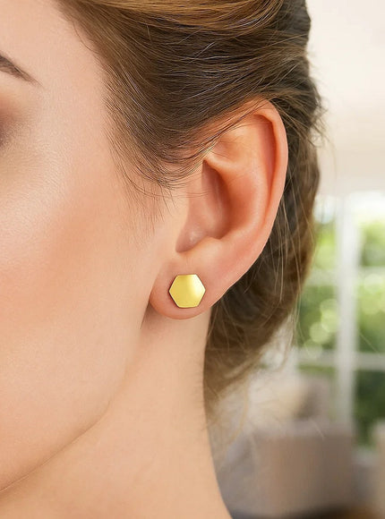 14k Yellow Gold Hexagon Stud Earrings