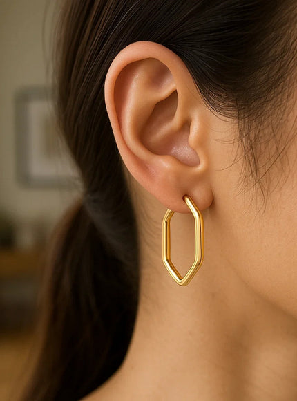 14k Yellow Gold Endless Hexagon Hoop Earrings