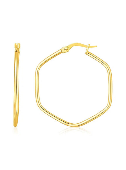 14K Yellow Gold Hexagon Hoop Rounded Edge Earrings